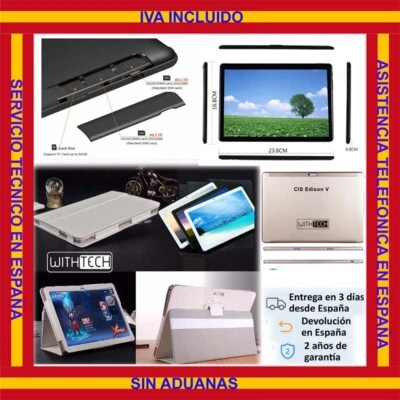 10,1 Tablet WITHTECH , 3G, OCTA CORE, 6 GB RAM DUAL SIM DORADA CON FUNDA  - Imagen 1 de 4