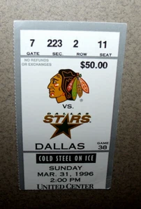Dallas Stars 3/31/1996 Ticket Stub vs Chicago Blackhawks Chelios 2 Probert 3 pts - Picture 1 of 2