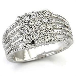 AAA Grade Clear Crystal Rhodium Plated Multi Rope Ring SZ 7 - 9 - Picture 1 of 4