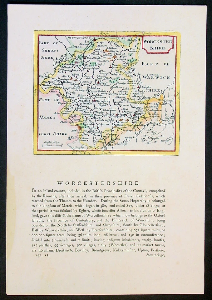 1787 John Seller & Francis Grose Antique Map The English County Worcestershire - Image 1 of 2