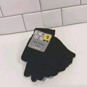 New 4 Pack Kids Black Stretch Gloves 6 In. Long - Picture 1 of 5