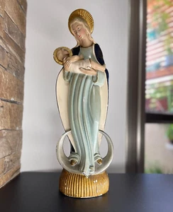 Antique Large French 18.5" Rare Ceramic Madonna Child Statue Religious Signed⭐ - Picture 1 of 12