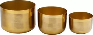 Modern Metal, Set of 3 Planters 9", 7", 6"H, Gold - Picture 1 of 12