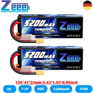 2x Zeee 2S Lipo Akku 7,4V 80C 5200mAh Hardcase XT60 für RC Auto LKW Truggy Model - Bild 1 von 8