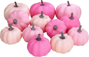 12 Pcs Assorted Small Fall Artificial Pumpkins Faux Pink Pumpkins Decorative Pum - Picture 1 of 12