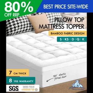 STARRY EUCALYPT Mattress Topper Bamboo White Pillowtop Protector All Sizes 7cm - Picture 1 of 61