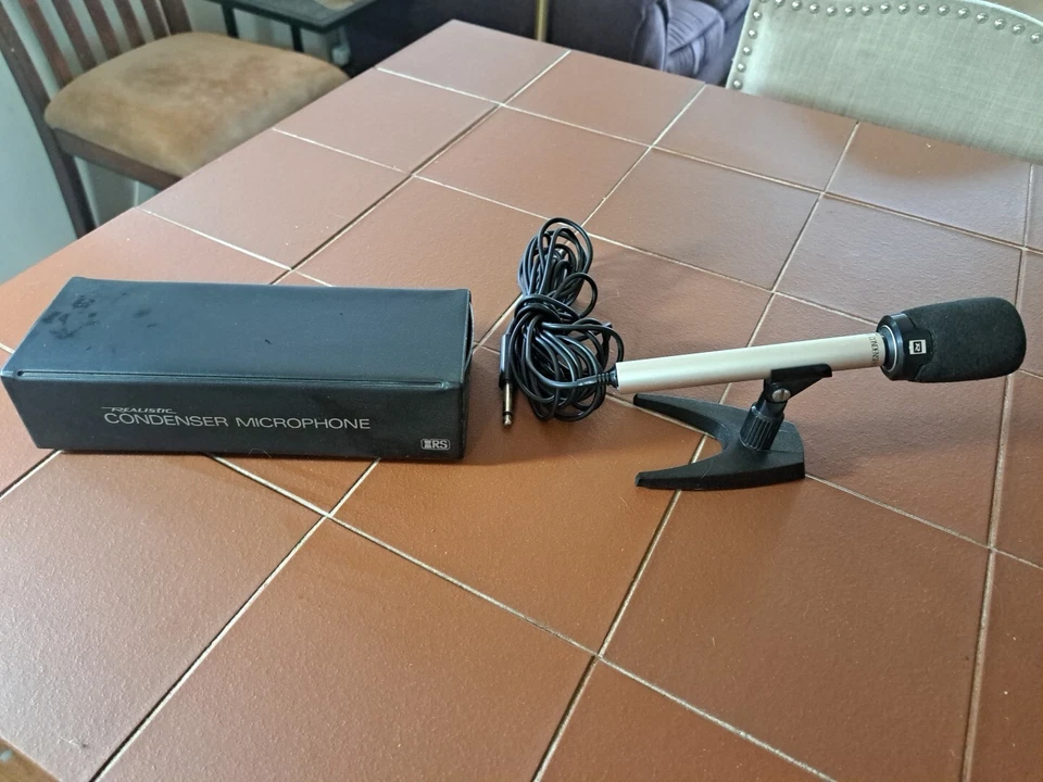 Realistic Cardioid Condenser Microphone Mic, Stand, & Case Untested - Image 1 of 4