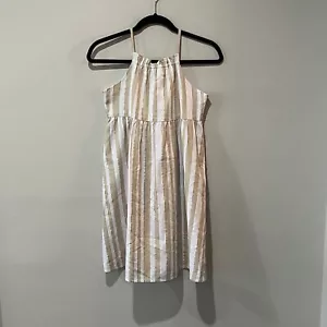 Janie And Jack Dress Girls 14 Sleeveless Beige White Gold Striped Neutral Sun - Picture 1 of 7