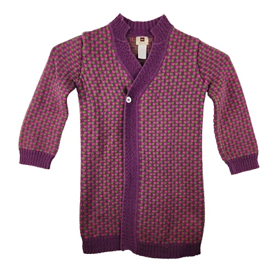 Чай коллекции девочек размер 5 кардиган свитер фиолетовый зеленый клетчатый EUC - Изображение 1 из 4