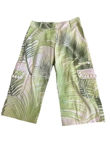 VTG Hawaiian Pants Capris Beach Crop Cargo Tropical Embellished Wide Leg 4 Small - Picture 1 of 6