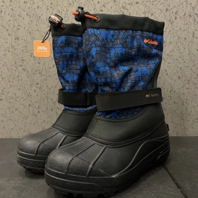 Columbia Youth Powderbug Plus II Print Snow Boots Size 2Y Black BY1327 021 New - Image 1 of 4