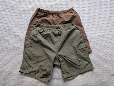 MUJI Pantalones Cortos de Nylon Para Hombre Medianos Lote de 2 Marrón Oliva Carga Paracaídas Cintura Elástica Foto 1 de 4