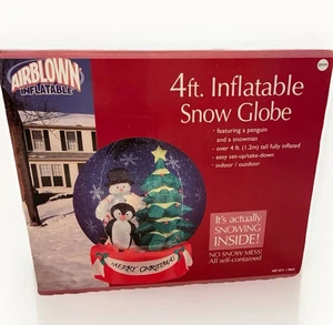 NEU VTG Gemmy luftgeblasene aufblasbare Schneekugel 2005 Pinguin Schneemann wirbelnder Schnee - Bild 1 von 13