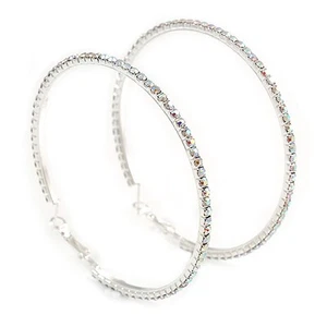 75 mm große AB Kristall Creolen aus silberfarbenem Metall - Bild 1 von 4