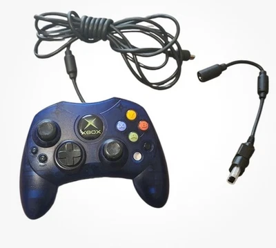 Original Xbox Blue S Controller w/ New Cord & Quick Disconnect End - TESTED - Image 1 of 4