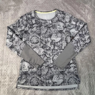 Camisa deportiva Marika Tek para mujer grande gris floral Dry-Wik manga larga Foto 1 de 4