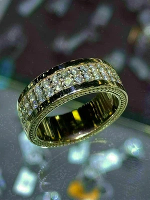 Men's Wedding Band Ring 2.15CT Lab Created Round Diamond 14K Yellow Gold Over - Image 1 of 4