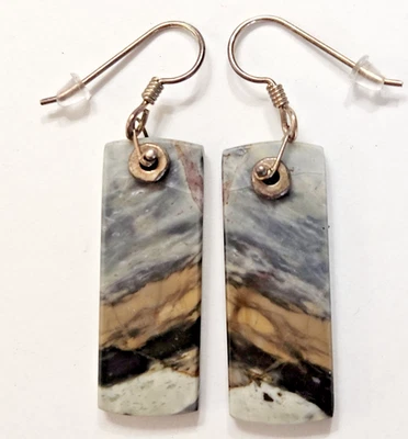 Pendientes colgantes perforados Pr piedra jaspe maligano tono plateado belleza minimalista Foto 1 de 3