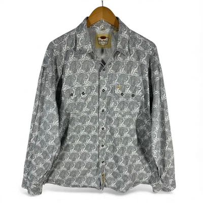 Camisa Western Masculina Larry Mahan XXL Branca Pérola Snap Paisley Botão para Cima Cowboy - Imagem 1 de 4