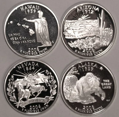(4) CAMEO PROOF SILVER STATEHOOD QUARTERS - 2006S-2008S - #6222Q - Image 1 of 2