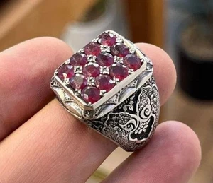 Turkish Style Natural Ruby Ring Sterling Silver 925 Handmade Real Yaqoot Ring - Picture 1 of 4