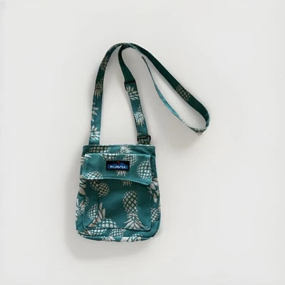 KAVU Crossbody Bag  Teal Blue Green  Pinneapple Adjustable 100% Cotton Free Ship - Image 1 of 4