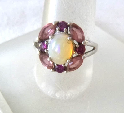 Anillo de cóctel ópalo etíope turmalina y amatista plata de ley 925 talla 8 Foto 1 de 4