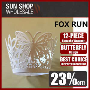 Genuine! FOX RUN 12 Piece Cupcake Wrappers Butterfly Design White! RRP $12.99!