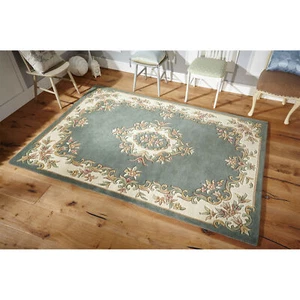 Hand‑Tufted Wool Area Rug – Traditional Green Aubusson Floral Carpet for Living - Picture 1 of 3