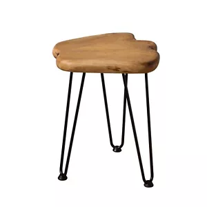 Natural Wooden Edge End Table, Rustic Old Round Wood Side Table Nightstand - Picture 1 of 6