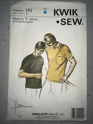 Kwik Sew 143 Mens T-shirt Tee Vintage Sewing Pattern Sz S-XL UNCUT Raglan Sleeve - Image 1 of 4