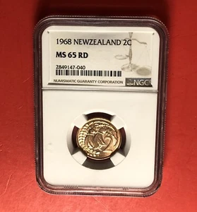 NEW ZEALAND -1968-UNCIRCULATED 2 CENT COIN,GRADED BY NGC 65 RD. - Picture 1 of 4