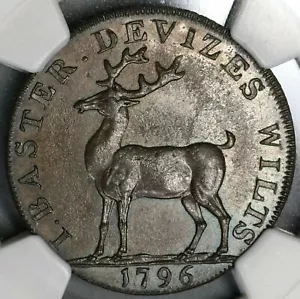 1796 NGC MS 64 Stag Conder 1/2 Penny Token Devizes D&H 2A POP 3/0 (21083101C) - Picture 1 of 6