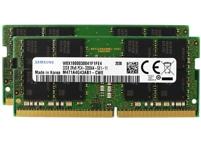 Samsung 2x32GB PC4-25600 DDR4 3200 MHz SODIMM Laptop Memory RAM M471A4G43AB1-CWE - Image 1 of 2