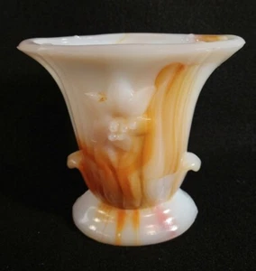 Vintage Akro Agate orange and yellow and white slag glass vase - Picture 1 of 7