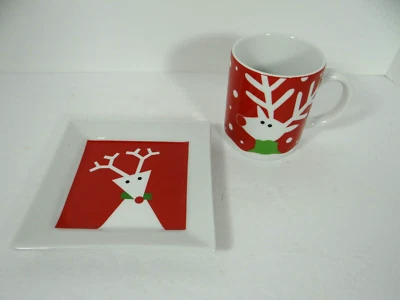 Crate and Barrel Snow Deer Coffee Mug and Appetizer Plate  - Image 1 of 4