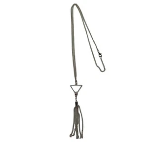 Silver Tone Upside Down Triangle Tassel Pendant Curb Chain Long Necklace - Picture 1 of 7