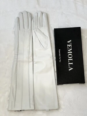 💖 Guantes de ópera de cuero genuino blanco largo de 17,75" talla 6,5, forrados de vellón Foto 1 de 4