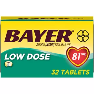 Bayer Aspirin Pain Reliever Low Dose Enteric Coated Tablets 81mg 32 ct 12 Pack - Picture 1 of 2