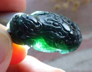 Video Certified Black Green A JADE JADEITE PENDANT Dragon Turtle Coin 112673 TS - Picture 1 of 8