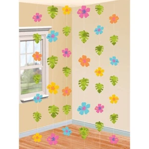 6 x EXTRA LONG Hibiscus Hawaiian Luau Birthday Party Hanging String Decorations - Picture 1 of 1