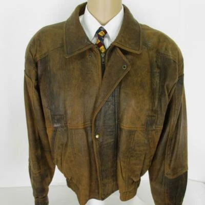 44 R (L) Michael Hoban North Beach Brown Leather Mens Bomber Jacket Coat Mint - Image 1 of 4