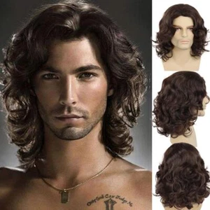 Short Wigs for Men Synthetic Fiber Brown Wig Curly Hairstyle Wig for Man - Picture 1 of 8