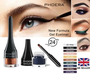 PHOERA GEL EYELINER + BRUSH LONG LASTING WATERPROOF SMUDGE PROOF 24H MAKEUP  UK - Picture 1 of 15