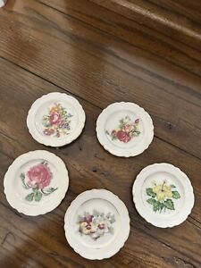 VTG Butter Pat-Coaster Plates Floral Scalloped Made In Japan - Set Of 5