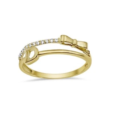 14k Yellow Gold Stackable Bow Knot Band Ring CZ - Image 1 of 2