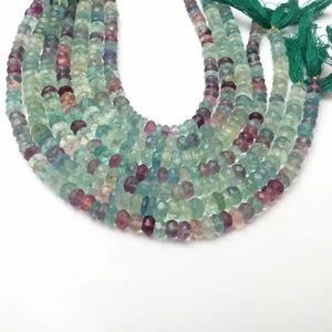 Natural Multi Green Fluorite Gemstone Beads 8 Inch Strand 6 MM Faceted Rondelle - Picture 1 of 5