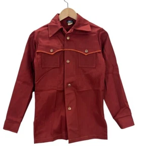 NOS Vtg 70s Sears Perma Prest Maroon Denim Shirt Jacket Youth 12 Slim Deadstock - Picture 1 of 7