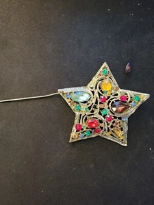 Vintage La Roco Braided Blue Green Gold/Silver Tone Star Brooch Stone Came Out - Picture 1 of 5