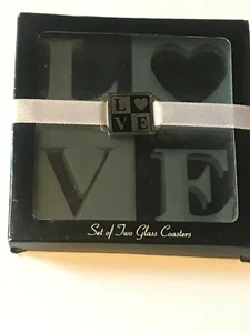 Kate Aspen Glass Love Coaster Set 2 Clear & Frosted 3 5/8" NEW  - Picture 1 of 2
